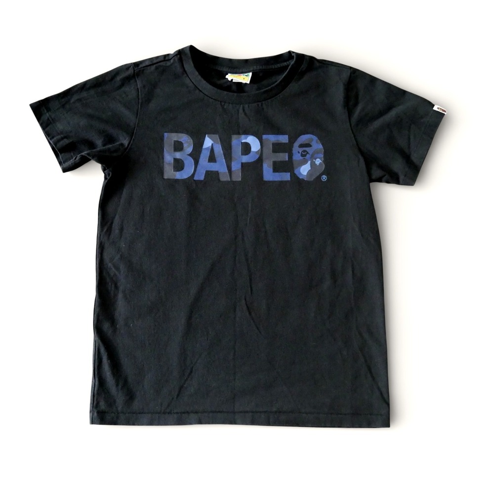 BAPE A Bathing Ape Blue Camo Logo Tee Womens S Black Streetwear